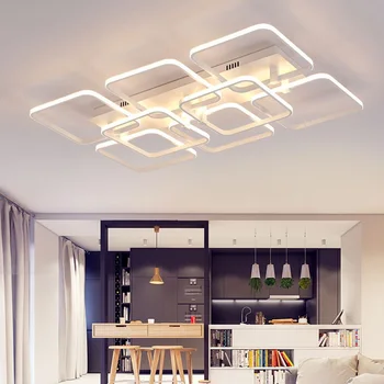 Creative Pătrat de Aluminiu, Acrilice LED Lumina Plafon camera de zi dormitor den birou lampă de tavan RC estompat de iluminat 90-240V