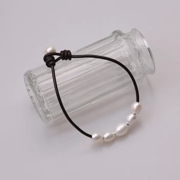Perle de apă dulce Bratari Luciu Ridicat de Orez în Formă de Perle Brățară din Piele pentru Femei lucrate Manual Adevarata Perla Bijuterii Bijuterii Personalizate