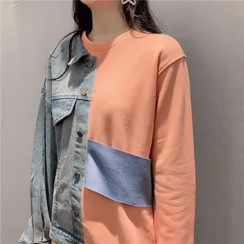 Primăvara anului 2020 nou hit culoare tricouri de sex feminin coreeană design denim împletit pulover vrac topuri de moda de mare de femei transpirații