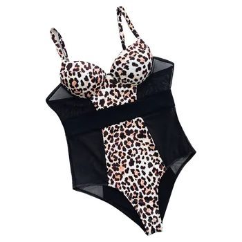 Femei Bikini-O bucată de Costume de baie Leopard Plasă de Mozaic de costume de Baie Push Up Bikini Costume de baie 2020 Купальник Слитный