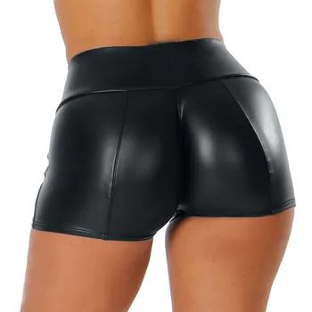 Femei pantaloni Scurți din Piele Pu Negru Sexy cu Talie Înaltă Skinny pantaloni Scurți de Moda Clubwear Bottom