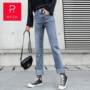RFZK Talie Inalta Blugi Prieteni Plus Dimensiune Casual Vintage Denim Pantaloni Femei Îmbrăcăminte Blugi de Lungime Completă Jeans Plus Size