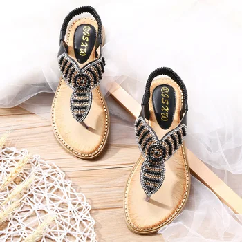 2020 Vara Noi Doamnelor Sandale de Cristal Pearl Pantofi pentru Femei de Toate-meci Culoare Solidă Rotund Deget de la picior Elastic Beach Sandale Plate