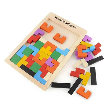 3D din Lemn Tangram Puzzle Teaser Creier Jucării Joc de Tetris Preșcolar Dezvoltarea Intelectuală Jucarii pentru Copii Puzzle din Lemn Bord