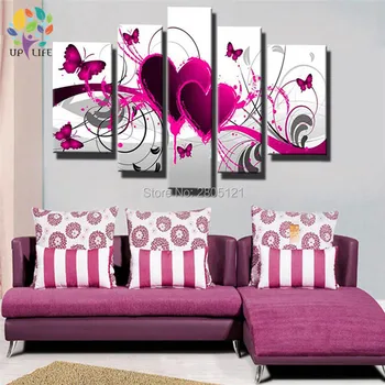 Pictate manual pe Panza de Pictura Pentru Decorare dormitor Imagine Modernă rosu roz inima Ulei Tablou Canvas Wall Art fluture în dragoste