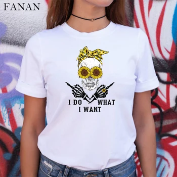 2020 Nou Amuzant Craniu Punk Tricou Femei De Moda Casual, Cu Maneci Scurte De Floarea-Soarelui Harajuku Grafic Tricouri Skull Dragoste De Floarea-Soarelui Topuri
