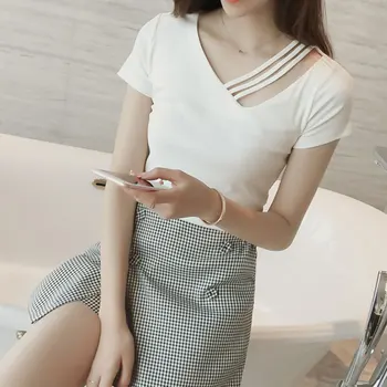 Cu mânecă scurtă t-shirt femei de vară 2020 versiunea coreeană a noua femei ins student V-neck top de îmbrăcăminte pentru femei
