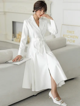 Alb hanorac Femei pe Mijlocul lungimii Stil coreean 2020 Primăvara și Toamna popular noua moda elegant dantela-up costum de guler blana