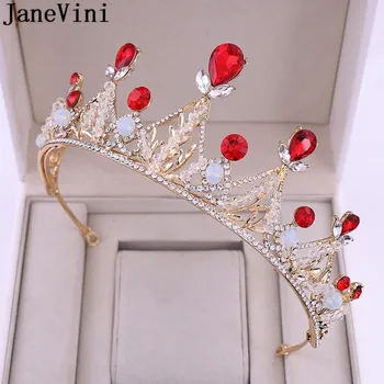 JaneVini Aur Roșu De Cristal De Culoare Coroane Mireasa Diademe Regina Nunta Coroana, Diadema De Nunta Bijuterii De Păr Accesorii 2020