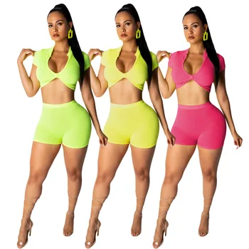 Primavara-Vara Pentru Femei Din Două Piese Set Top Si Pantaloni Plus Dimensiune Trening Trening Tinuta De Culoare Solidă Sexy Top Și Pantaloni Scurți Seturi