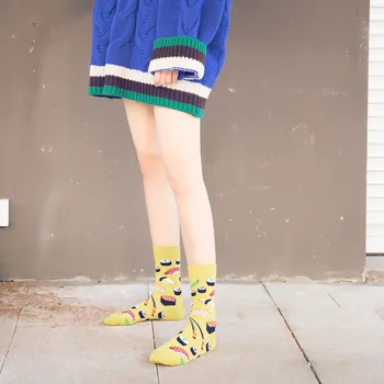Șosete Amuzante Femei Din Bumbac Alimentare Digital De Imprimare Streetwear Ciorap Respirabil Menține Suplu Fata De Moda De La Mijlocul Șosete