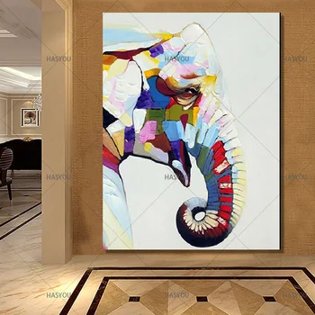 Cel mai bun NOU manual, pictat Desene animate elefant Pictura in Ulei pe Panza Abstract Animale Arta de Perete pentru Casa hotel Decor neînrămate