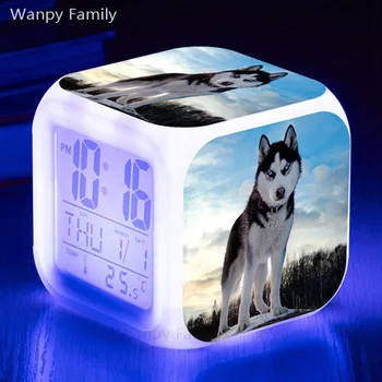 Câine de Companie drăguț Ceas desteptator 7 Culori Stralucitoare LED-uri Digitale Ceas Deșteptător Copii Cadou de Ziua Multifuncțional Luminos Ceasuri Ceas