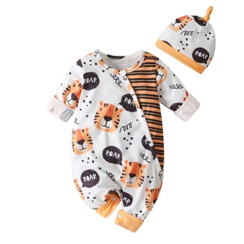 Copil Nou-Născut Băieți Fete Salopeta Seturi Tiger Print Cu Maneci Lungi Salopetă De Ansamblu Hat Toddler Haine Pentru Copii Costume Seturi