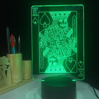Spade K Regele Carti Poker Casino Zaruri 3D Lampa 5V USB LED Lampa de Noapte Acrilice Lampă de Lavă 3D-1093