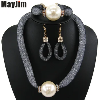 MayJim Moda Femei 2018 perla seturi de bijuterii Vintage perla mare ecran de Mătase de Cristal Coliere si Pandantiv bijuterii seturi de Accesorii