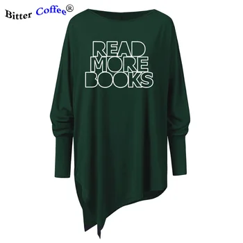 Citește Mai multe Cărți de Imprimare T-shirt Femei Estetice Haine Streetwear Tricou Femei Vrac Gât Rotund Maneca Lunga Neregulate Topuri