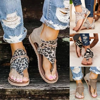 Noi Vara Sandale pentru femei Leopard de Imprimare de Moda papuci Casual, Acoperite cu Toc pentru Femei Pantofi de Plaja si Sandale din Piele PU