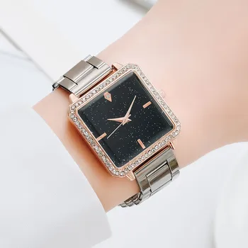 Femei de Moda de Lux Petrecere Aliaj de Bijuterii de Diamant Galaxy Cer Ceas de Cuplu Diamant pătrat de moda cuarț ceasuri часы женские e4