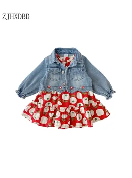 2020 Bumbac 1-6Y Copilul Denim Haine + Floral Rochie Copii Baby Girl Haine Seturi de 2 BUC Haine Fete Costum de Haine pentru Copii Seturi