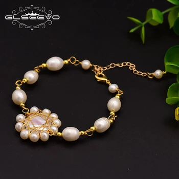 GLSEEVO Handmade Naturale de Apă dulce Pearl Floarea Soarelui Brățară Pe Mână Pentru Fete Femei Partid Moda Bijuterii 2020 GB0111