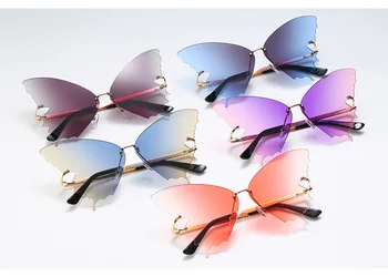 De lux Fluture fără ramă de ochelari de Soare Femei Ocean ochelari de Soare Lentile Supradimensionate Moda Nuante Metalice de ochelari de Soare UV Femei uri Populare