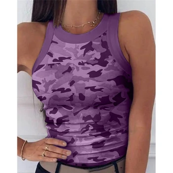 De Vară 2020 Femei de Imprimare de Top Moda Femei Casual Armata Camuflaj Camuflaj Rezervor fără Mâneci O-neck Slim Vesta T-Shirt Plus Dimensiune S-2XL