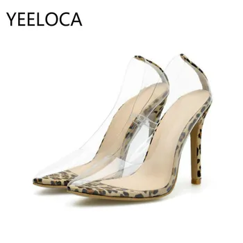 YEELOCA Clar PVC Transparent Pompe de Sandale Plexiglas pantofi cu Toc Tocuri inalte Punct de Deget de la picior Femei Pantofi de Partid Club de noapte Pompe 35-42