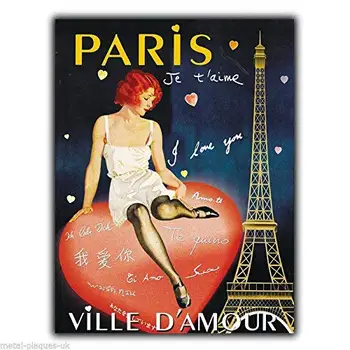 Mare Staniu Semn Paris Je T 'Aime Place Ville D' Amour De Artă Din Aluminiu, Metal Sign De Decorare Perete