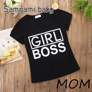 SAMGAMI Copii Vara Toddler Girls T-shirt Mami și cu Mine Haine de Bumbac Negru cu Maneci Scurte Topuri Familie de Potrivire Haine