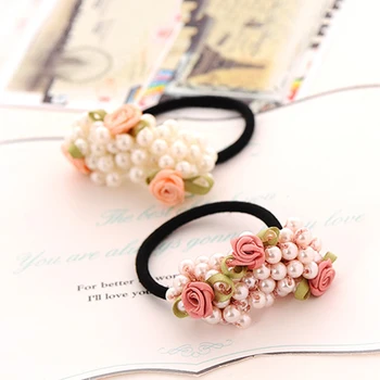 1 BUC-coreean Margele Floare Perle Elastica Coarda Păr de Coadă de cal Titularul articole pentru acoperirea capului Ornament Decor Accesorii Bijuterii pentru Femei