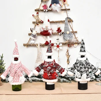 Decoratiuni de craciun mini drăguț tricot haine sticla de vin acoperi vin rosu sac de Crăciun necesitatile de zi cu zi