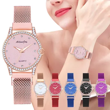 ArleneJay Femei Stras Dial Cuarț Ceas Elegant de Lux Ceasuri de mana Plasă din Oțel Inoxidabil Curea Reloj Часы Doamnelor Bijuterii