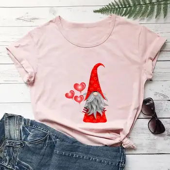 Valentine Gnome Grafic Imprimat din Bumbac Tricou Femei de Ziua Îndrăgostiților Tricou Amuzant Casual Maneca Scurta Top Teuri de Vacanță Tricouri