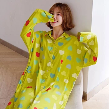 Femei cămașă de noapte de primăvară și de toamnă Japonez de bumbac subțire de grăsime MM Pijamale de mari dimensiuni cu mâneci lungi serviciu acasă vrac pijama