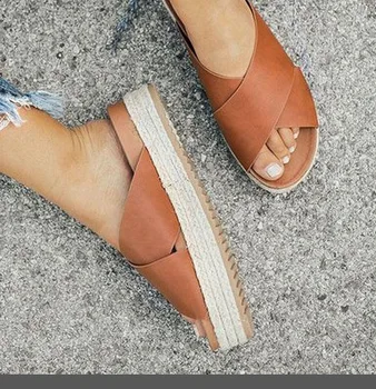 Peep Toe Solid Concis Pene De Slide-Uri De Femei Vara Med Cusut Papuci De Afară, Platforma De Plaja Slip-On Doamnelor Pantofi De Cânepă