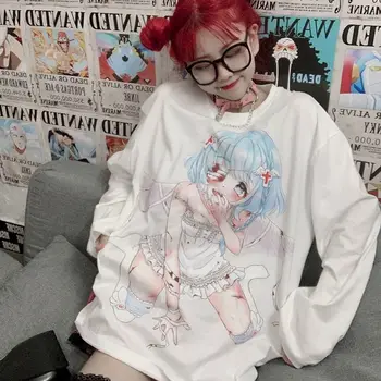 Drăguț T-shirt Femei Haine Harajuku Feminin Ins Harajuku Bf Vânt de Două-dimensional de Animație de Imprimare Vrac Student Cămașă Albă