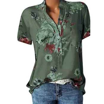 S-5XL Elegant Florale de Imprimare Bluza Femei cu Maneci Scurte Plus Dimensiune Pierde V Neck Bluza Tricou Femei Topuri si Bluze Blusas Mujer