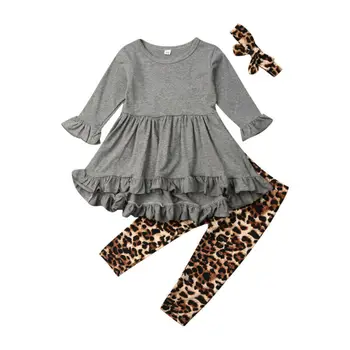 Citgeett Toamna Copil Copil Copil Fata de Top Flare tricou + imprimeu de Leopard Pantaloni Pantaloni Haine Haine Set