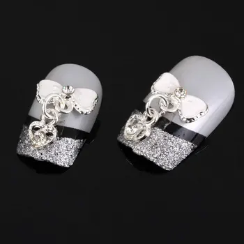 10buc Nail Art Margele Inima Bowknot de Metal de Unghii de Arta Farmece Sclipici Autocolant Papion Inima Aliaj 3D Stras Decorare Arta de Unghii