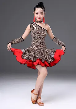 Concurența Fete Latino Rochie De Dans Costume Copil Leopard Cereale Costume De Dans Latino, Rochie Dans Pentru Fete Latino Rochie Dans