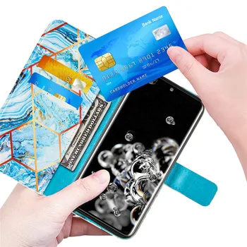 Piele Flip Caz de Telefon Pentru Samsung S20 FE Plus S20 S20 Lite Nota 20, Ultra Marmură Relief slot pentru Card de Portofel Book Cover