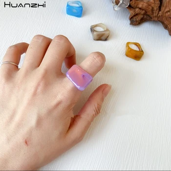 HUANZHI 2020 coreene Noi, Vintage, Minimalist Transparent Geometrice Neregulate Rășină Acrilică Inele pentru Femei Fete Cadouri Bijuterii