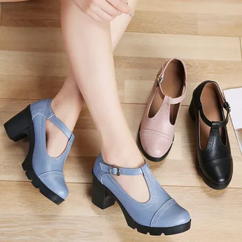 Nouă Femei Din Piele De Brevet Tocuri Groase Școală Pantofi Vintage Catarama Rotund Toe Oxford Pantofi Pentru Femei Pompe Sapatos Femininos