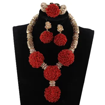 Moda Roșu African cu Margele Indesata Colier Statement Set de Aur Mireasa Indian Set Bijuterii pentru Femei Mirese Bijuterii Cadou WE241