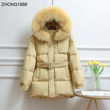 Clearance-2020 nou în jos jacheta mediu și lung a femeilor cu talie mare la modă coreean rață jos haina calda