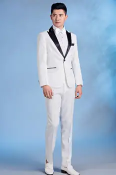 2020 new sosire slim cantareata etapă bărbați costum alb set cu pantaloni de mens costume de nunta de moda rochie formale bărbați, costum de mire + pantaloni