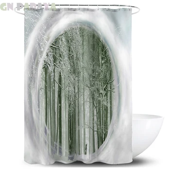 Ceață pădure zăpadă scena 3d de Baie Perdele Poliester Impermeabil art Fermă decor Psihedelice Perdele de Dus Ecranul cu Cârlige