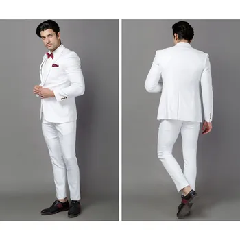 Calitate clasic alb bărbați costum frac terno costum homme costum de afaceri costume de nunta pentru bărbați alb mai recente haina pantaloni modele