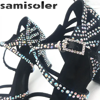 Samisoler Stras Negru dansurile de bal pantofi femei pantofi de dans Salsa femei Profesionale tango latină Pantofi stil tocuri inalte